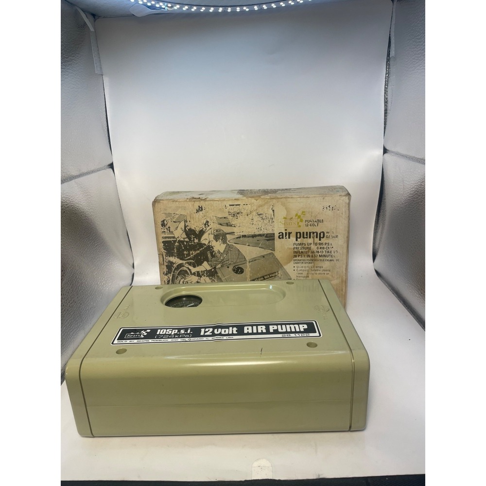 SEARS Portable 12 Volt Air Pump with Guage ~Pumps Up to 105 PSI Pressure ~ Japan